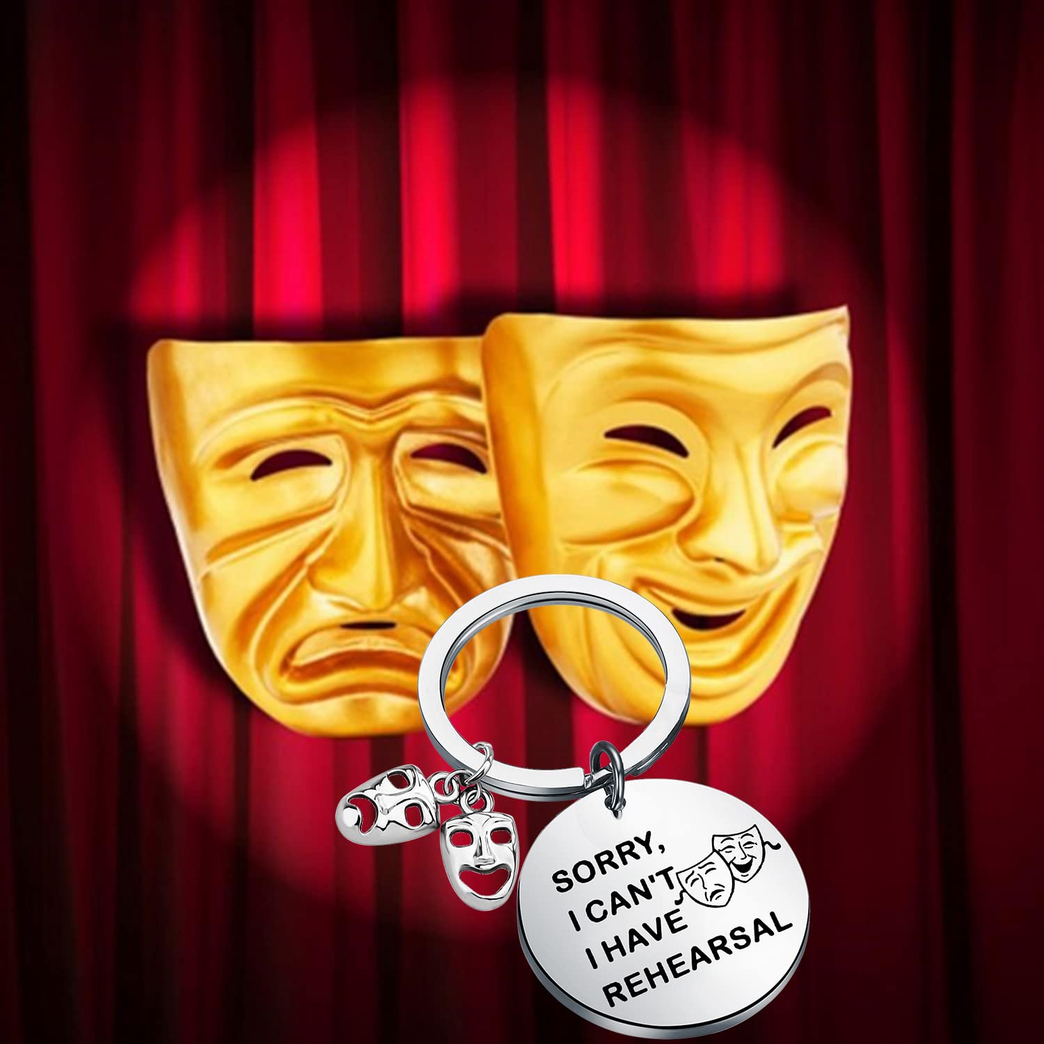 PLITI Theater Gift Drama Actor Actress Gift Gift Comedy Tragedy Masks Charm Sorry I Can't I Have Rehearsal Keychain Drama Student Gift (sorry rehearsal ky)