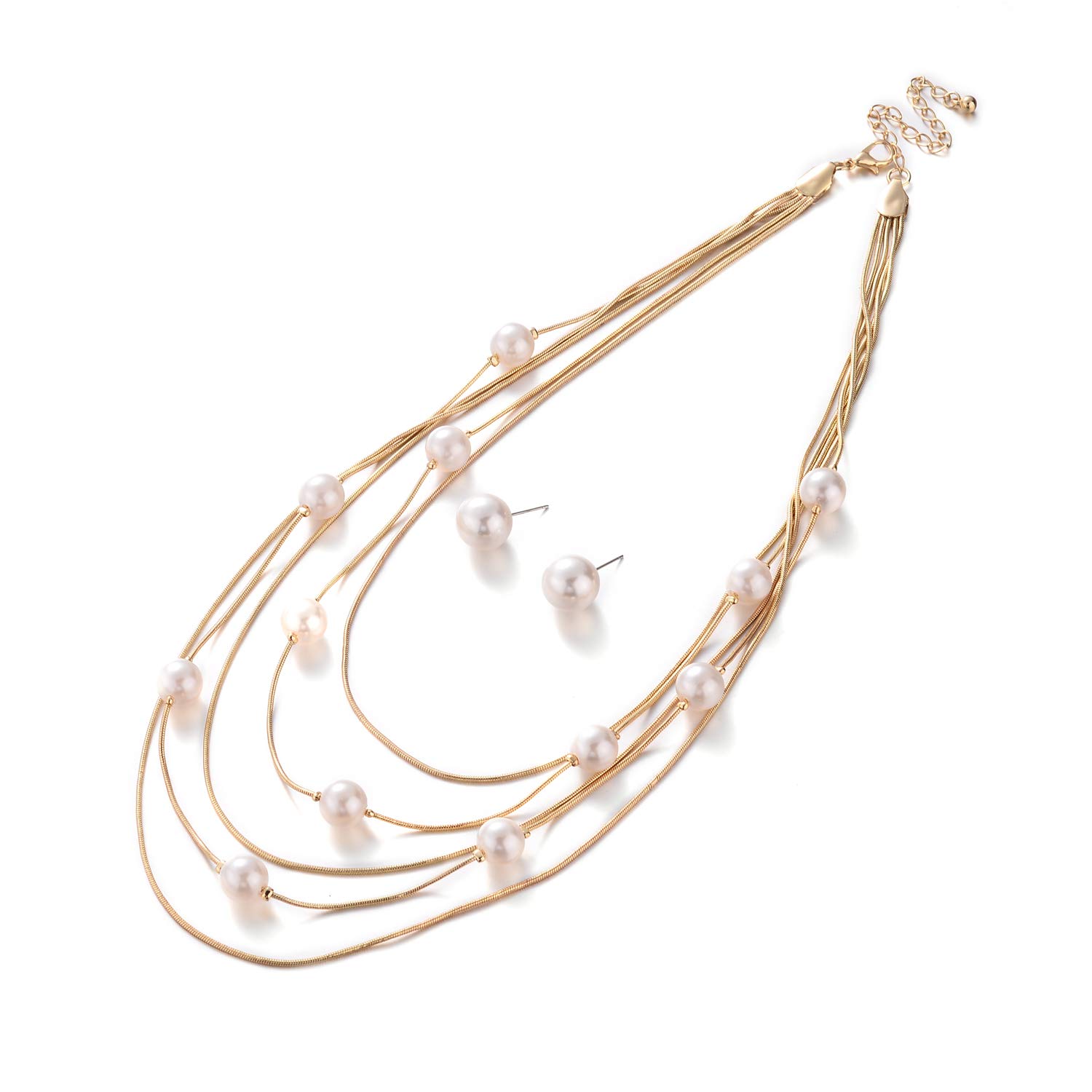 Nicole Miller Pearls Multi-strand Long Necklace Set with Pearl Earrings (Gold/White)