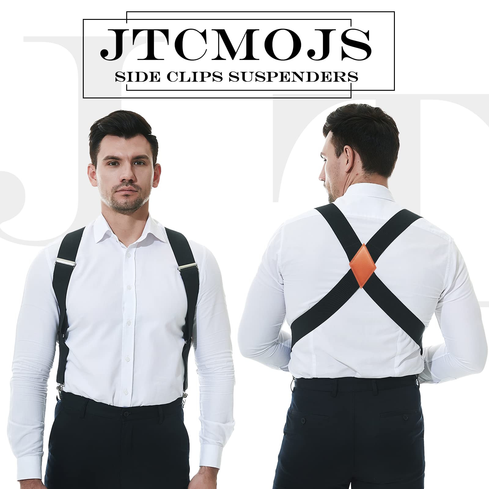 JTCMOJS Mens Suspenders for Men Heavy Duty 2" Black Suspenders Men Adjustable Braces Big and Tall Work Suspenders Side Clip Suspenders with Strong Clips