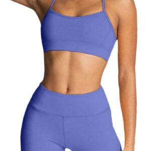 IMEKIS Workout Sets for Women 2 Piece Yoga Outfit: Tracksuits High Waisted Running Biker Shorts with Adjustable Strap Sport Bra Exercise Running Clothes Athletic Gym Sets Matching Active Wear Blue S