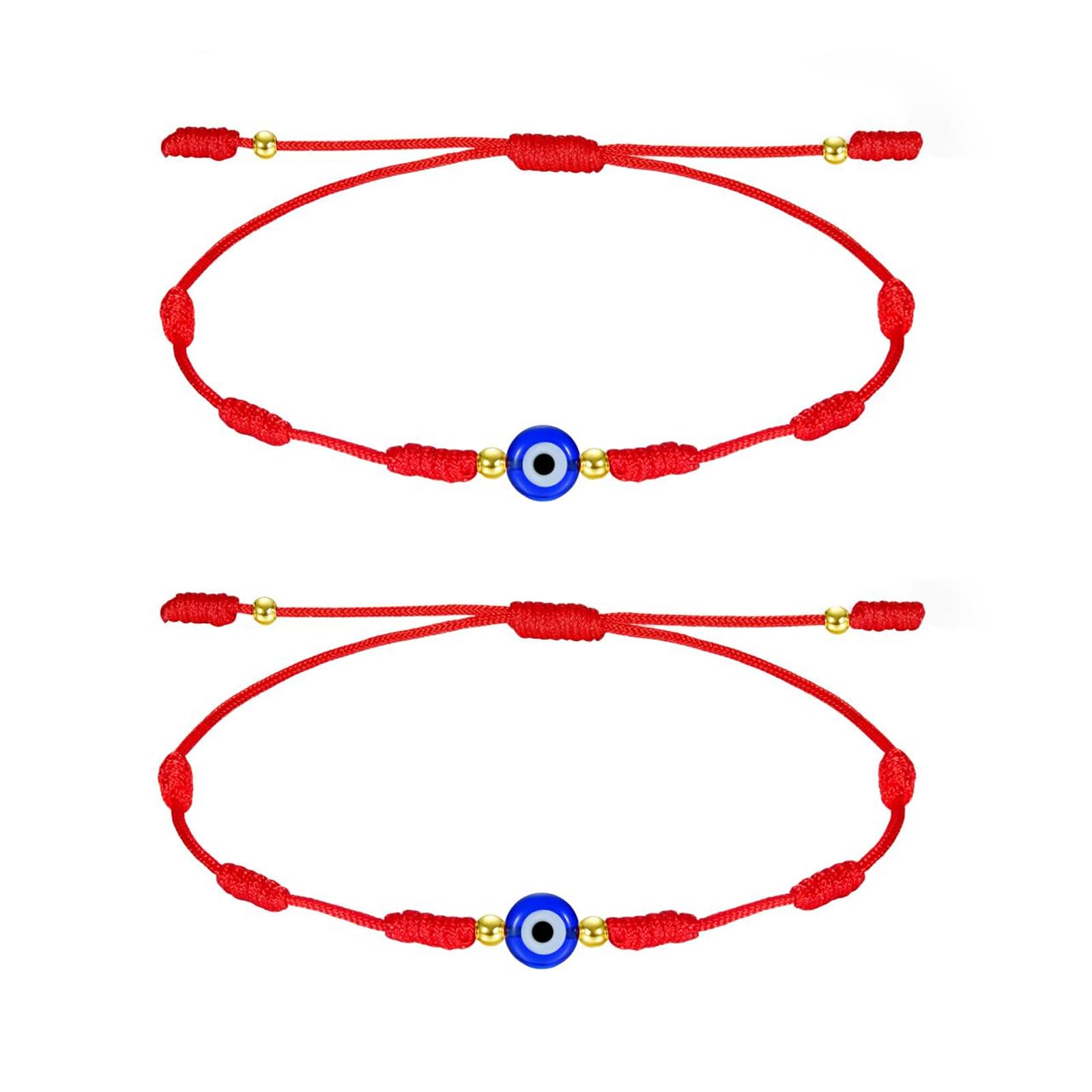 QMEXINS 7 Knot Evil Eye Bracelet for Women Men Friends Family Adjustable Red String Protection Bracelet 2 Pcs