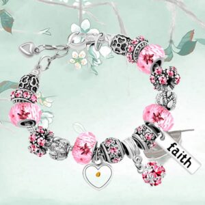 Silver Tone Crystal Murano Glass Beads Snake Chain Bracelet Faith Mustard Seed Charm Crystal Bracelets for Women Y1924 (pink)