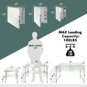 VILLEY Folding Camping Table, 3ft Small Portable Lightweight Outdoor Table with Aluminum Adjustable Legs for Travel Picnic Cooking Beach