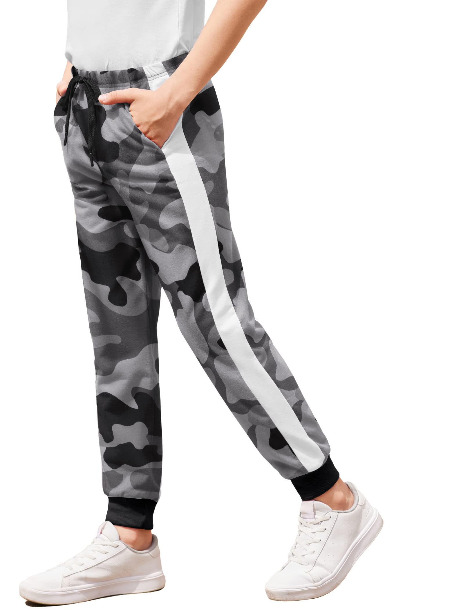 Boyoo Boy's Sweatpants Drawstring Camouflage Joggers Pants with Side Stripe Active Sports Track Pants for 5-16Y