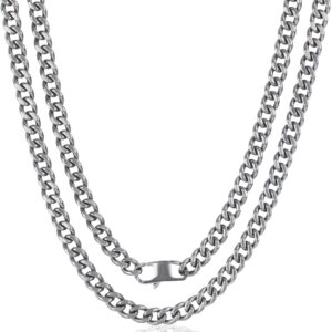 santhree 5.5mm pure titanium cuban link chain necklace, durable skin-friendly solid titanium curb chain necklaces gift for men women, 24 inches