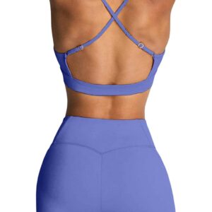 IMEKIS Workout Sets for Women 2 Piece Yoga Outfit: Tracksuits High Waisted Running Biker Shorts with Adjustable Strap Sport Bra Exercise Running Clothes Athletic Gym Sets Matching Active Wear Blue S