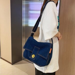 GOQUFOY Cross Body Bag Purses for Women Medium Size Blue Jean Denim Messenger Cute Women's Canvas Crossbody Bags Casual Handbags Trendy Everyday Crossover Shoulder Bag Hobo Adjustable Strap