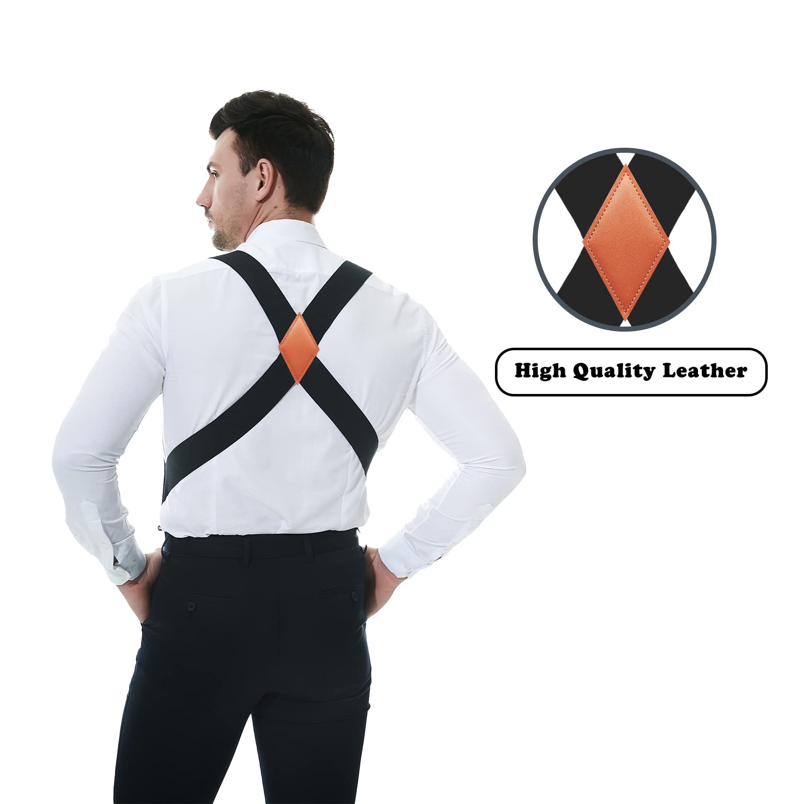 JTCMOJS Mens Suspenders for Men Heavy Duty 2" Black Suspenders Men Adjustable Braces Big and Tall Work Suspenders Side Clip Suspenders with Strong Clips