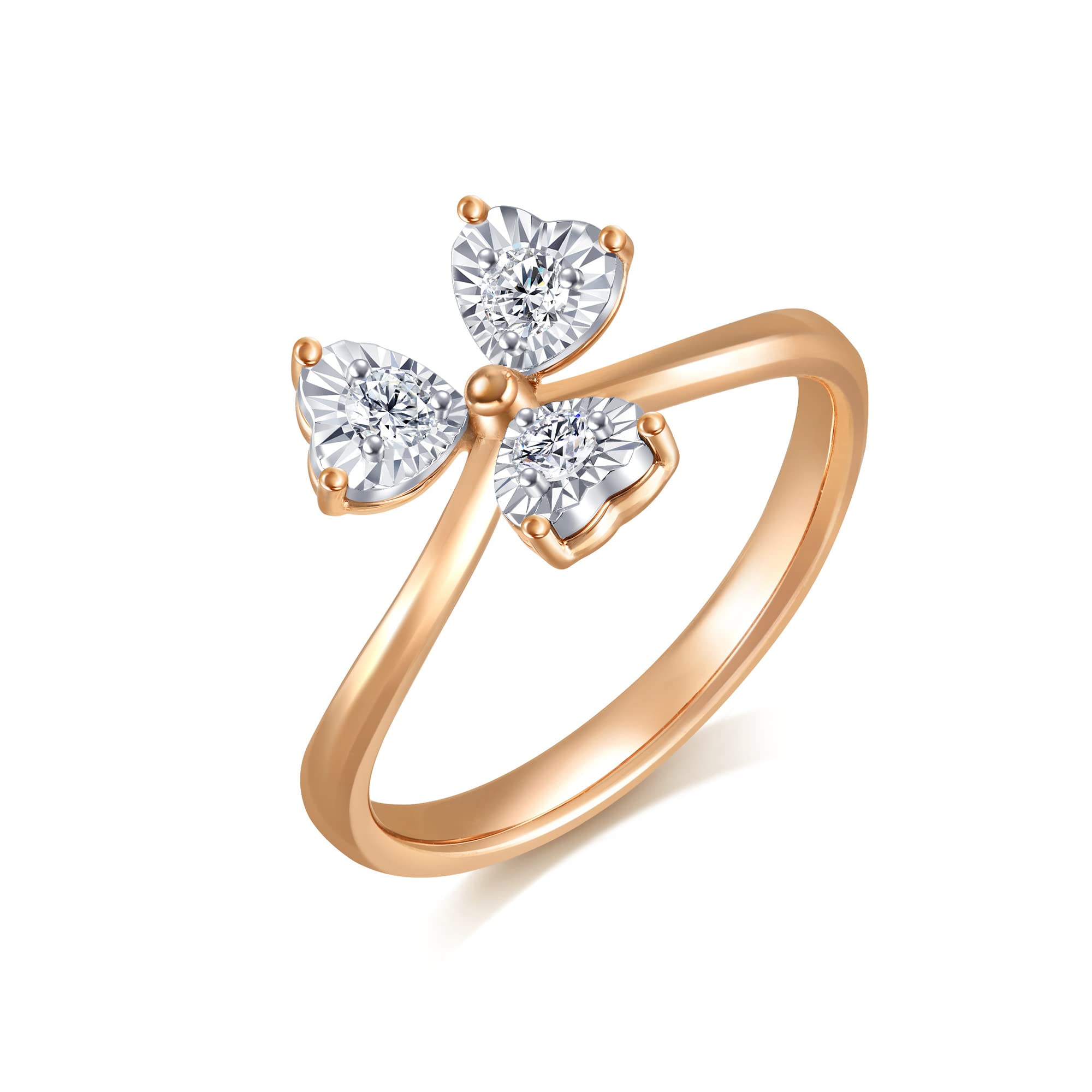 CHOW SANG SANG 18K White & Rose Gold (GH color, SI Clarity, Round Brilliant) Diamond Shamrock Ring for Women 93031R (Our Size 15 / US 7)