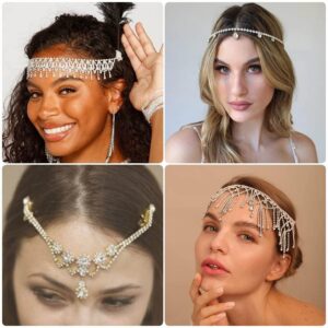 Fdesigner Wedding Head Chain Rhinestone Vintage Bride Headpieces Tassel Boho Hair Jewelry Bridal Headband Women Hair Accessories for Party Festival (Silver-Boho)