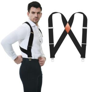 JTCMOJS Mens Suspenders for Men Heavy Duty 2" Black Suspenders Men Adjustable Braces Big and Tall Work Suspenders Side Clip Suspenders with Strong Clips