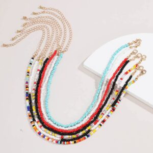 ACEDRE Boho Layered Beaded Necklaces Colorful Beads Choker Necklace Handmade Cute Chokers Set Beach Adjustable Neck Jewelry for Women(7PCS)