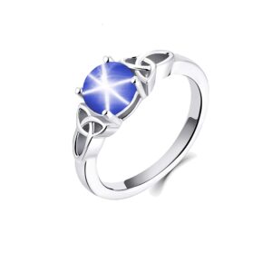 Genuine Blue Star Sapphire Gemstone Ring 925 Sterling Silver Rhodium Plated Halo Ring For Women Lab Created Star Sapphire Ring (Sterling Silver, 6)