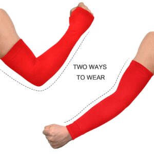 Kigai Red Cooling Sleeves for Arm Compression Sleeve with Thumb Hole UV Sun Protective Arm Cover for Men Women Gardening Outdoor Activity