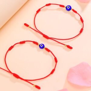 QMEXINS 7 Knot Evil Eye Bracelet for Women Men Friends Family Adjustable Red String Protection Bracelet 2 Pcs