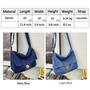 GOQUFOY Cross Body Bag Purses for Women Medium Size Blue Jean Denim Messenger Cute Women's Canvas Crossbody Bags Casual Handbags Trendy Everyday Crossover Shoulder Bag Hobo Adjustable Strap