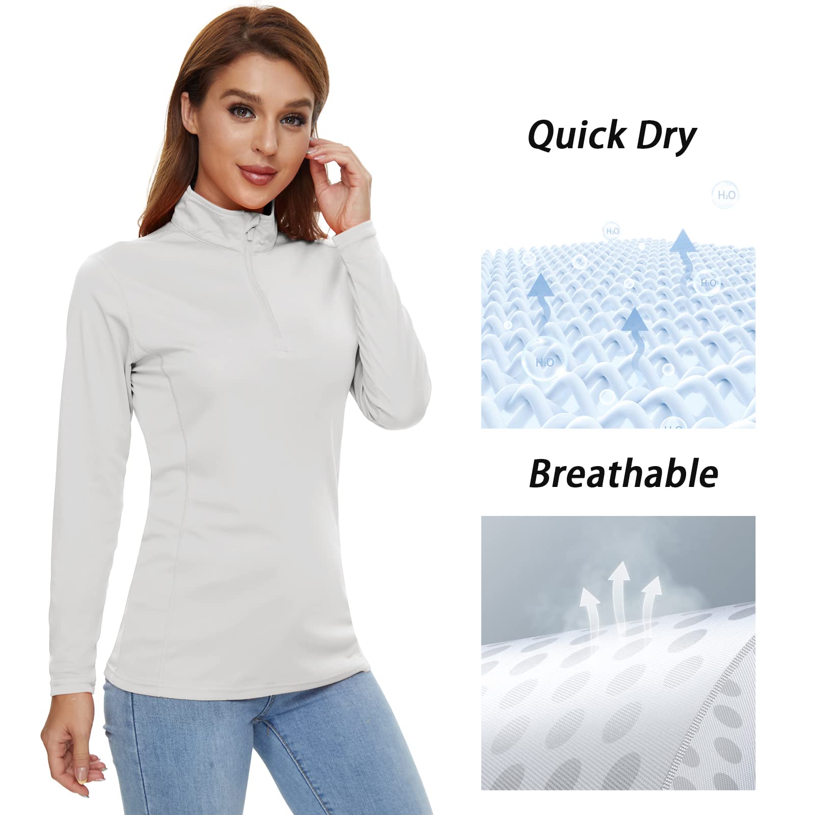 CRYSULLY Women's Sun Protection Shirt Summer UPF 50+ UV Polyester Performance Shirt White