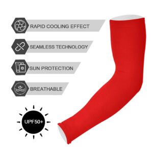 Kigai Red Cooling Sleeves for Arm Compression Sleeve with Thumb Hole UV Sun Protective Arm Cover for Men Women Gardening Outdoor Activity