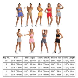 IMEKIS Workout Sets for Women 2 Piece Yoga Outfit: Tracksuits High Waisted Running Biker Shorts with Adjustable Strap Sport Bra Exercise Running Clothes Athletic Gym Sets Matching Active Wear Blue S