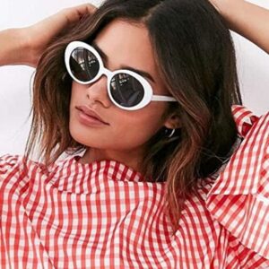 ADMIRING White Oval Round Sunglasses Thick Bold Clout Goggles Oval Mod Retro Vintage Kurt Cobain Inspired Sunglasses Round Lens