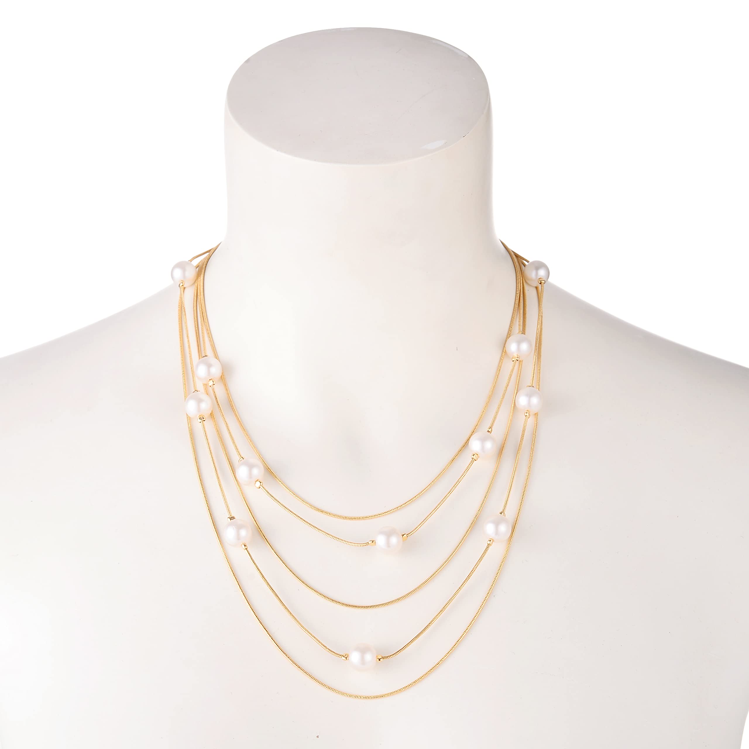 Nicole Miller Pearls Multi-strand Long Necklace Set with Pearl Earrings (Gold/White)