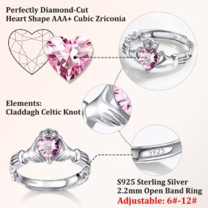 Bestyle Infinity Love Celtic Claddagh Rings for Women October Pink Tourmaline Gemstone Celtic Claddagh Rings with Sparkling Cubic Zirconia, Brilliant Love Heart Diamond Halo Rings