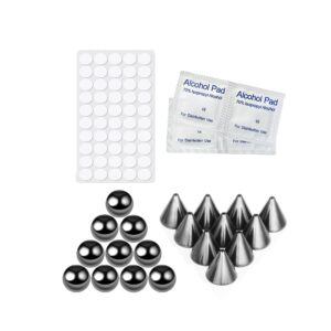 COLORFUL BLING Fake Eyebrow Nose Lip Ring Labret Studs Stainless Steel Replacement Balls Spike with 20pcs Sticker Non-Piercing Body Jewelry Fake Skin Sticker Piercing-3mm black