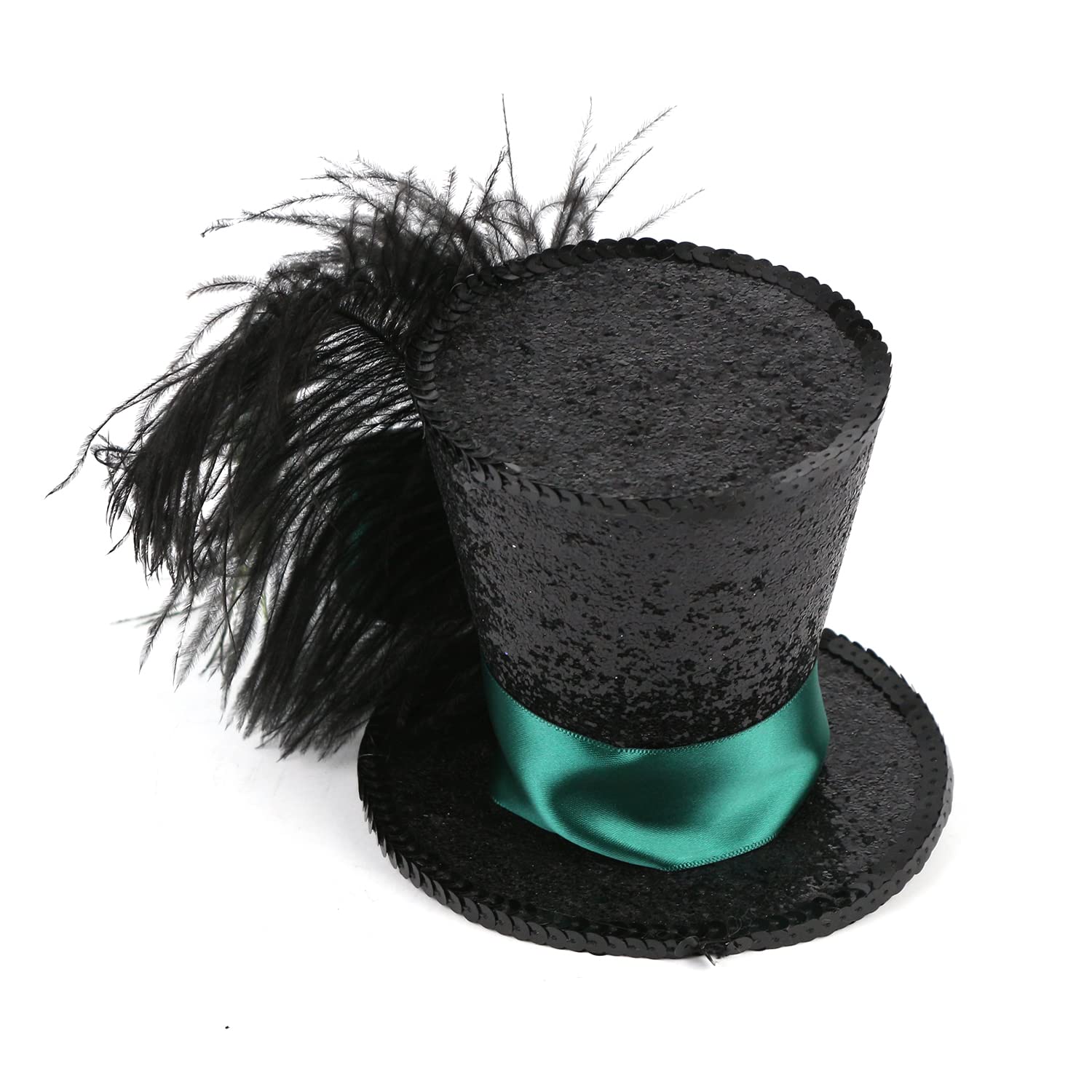 Comott Mini Top Hat Headband Fascinator Ostrich Feather Top Hat for Derby Tea Party