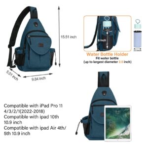 MOSISO Sling Backpack,Canvas Crossbody Hiking Daypack Bag with Anti-theft Pocket, Teal Green