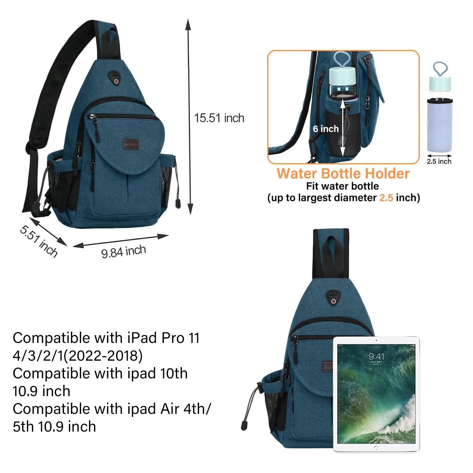 MOSISO Sling Backpack,Canvas Crossbody Hiking Daypack Bag with Anti-theft Pocket, Teal Green