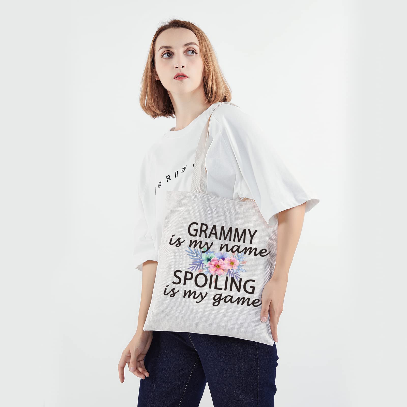 PWHAOO Grandma Gift Grandma Is My Name Spoiling Is My Game Tote Bag Canvas Best Grandma Ever Shopping Bag (spoiling Grandma Tote)