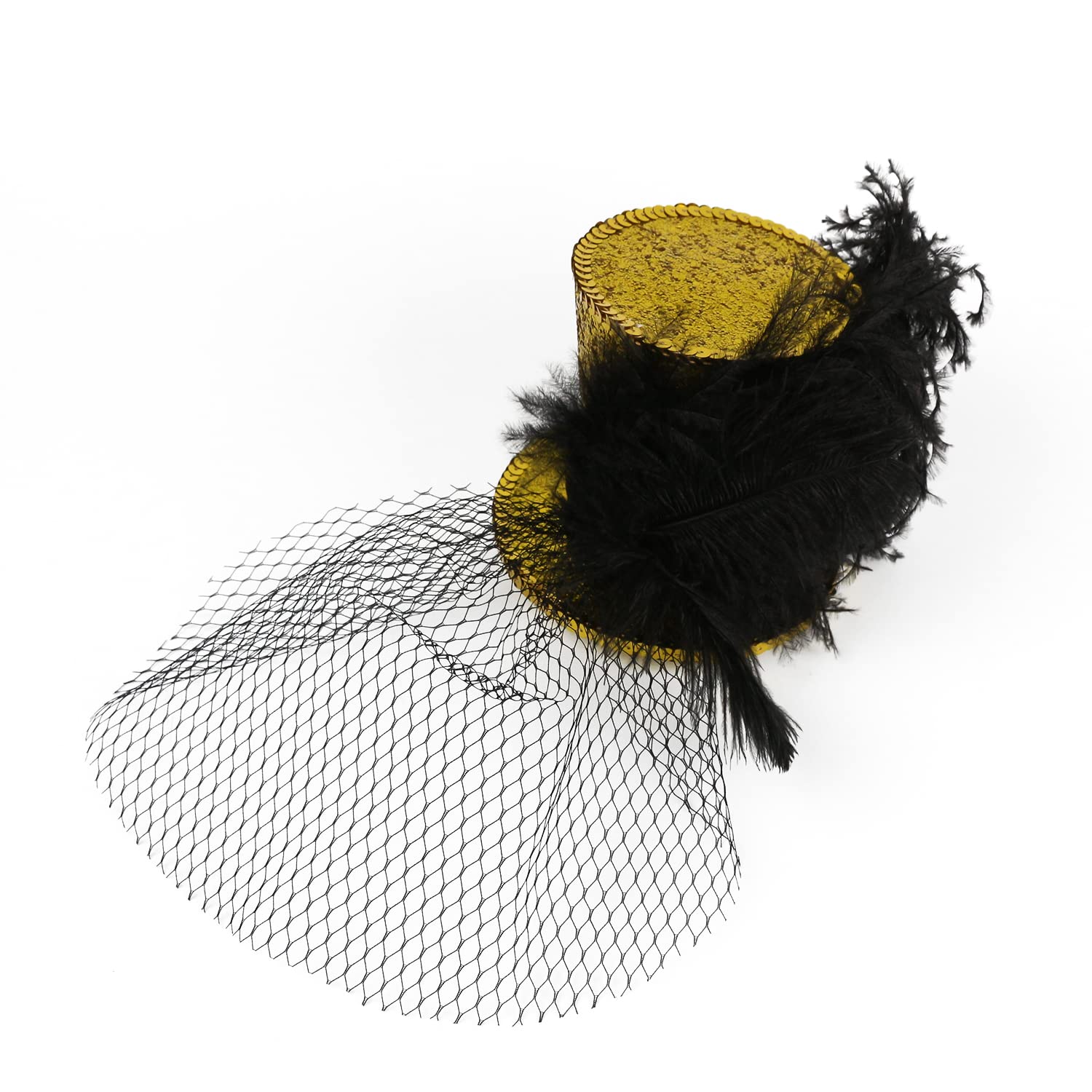 Comott Mini Top Hat Headband Fascinator Ostrich Feather Top Hat for Derby Tea Party Gold