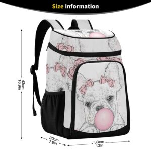 French Bulldog with Gum Cooler Backpack for Women Men Picnic Cooler Bags Insulated Lunch Backpack with Leakproof Beach Backpack for Work Lunch Picnic Fishing Hiking Camping Park Beach