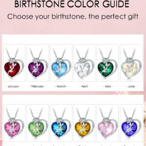 SILVERKITY 925 Sterling Silver Rose Flower Heart Birthstones Necklace for Women with Austria Crystal, Pendants Gifts, Anniversary Birthday Jewelry Gift for Wife Mom Daily Wear