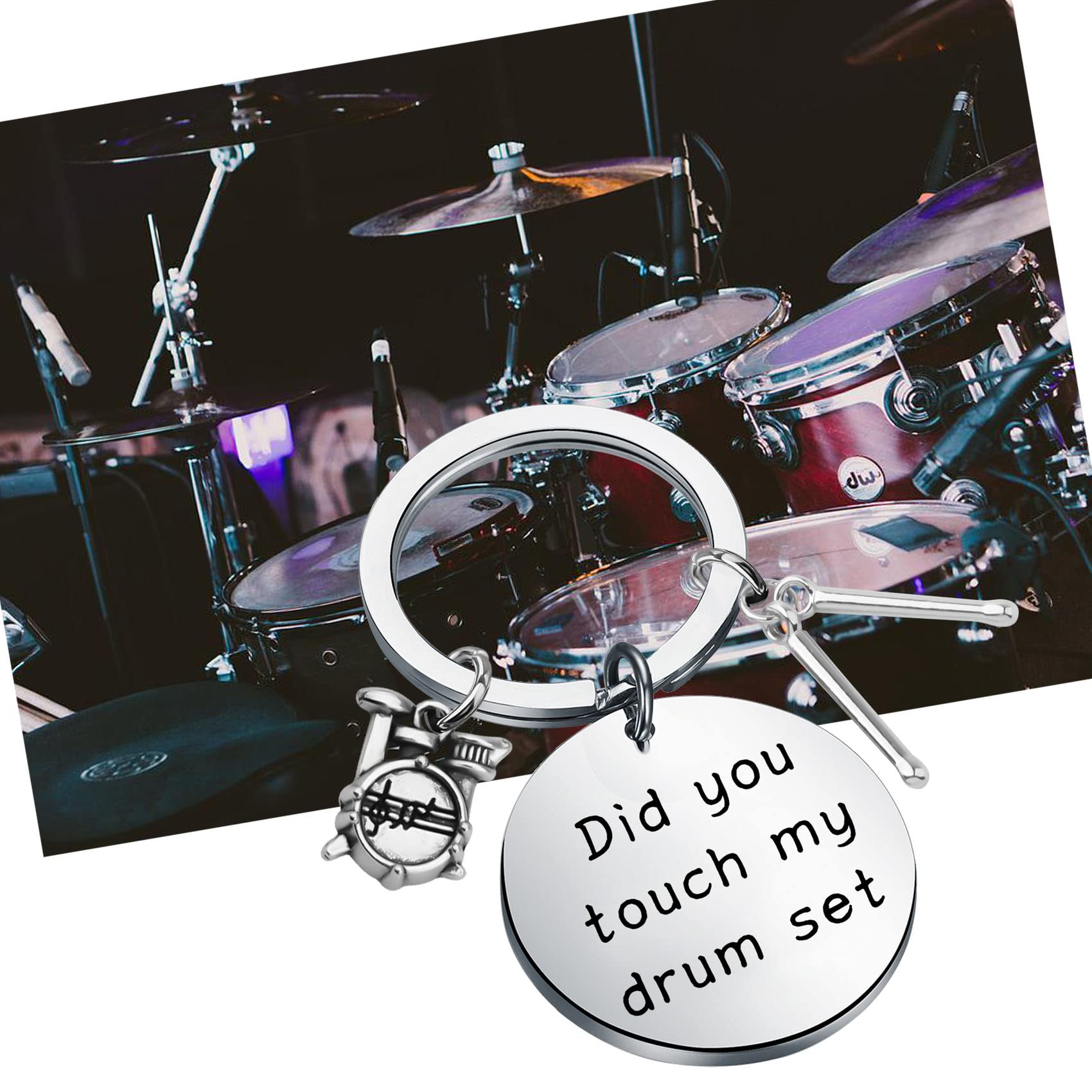 bobauna Drum Keychain Drummer Gift Did You Touch My Drum Set Percussion Jewelry Drum Player Musician Gift (touch drum keychain)