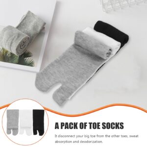 SEWACC 3 Pairs Toe Socks Cotton Socks Elastic Cotton Tabi Socks Tabi Toe Socks Unisex Socks for Men Women (White+ Grey+ Black)