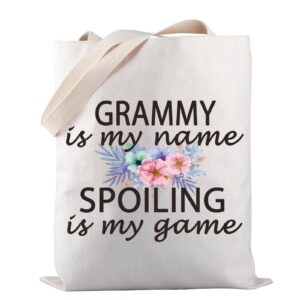 pwhaoo grandma gift grandma is my name spoiling is my game tote bag canvas best grandma ever shopping bag (spoiling grandma tote)