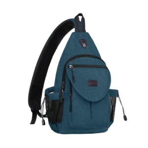 mosiso sling backpack,canvas crossbody hiking daypack bag with anti-theft pocket, teal green