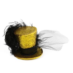 Comott Mini Top Hat Headband Fascinator Ostrich Feather Top Hat for Derby Tea Party Gold