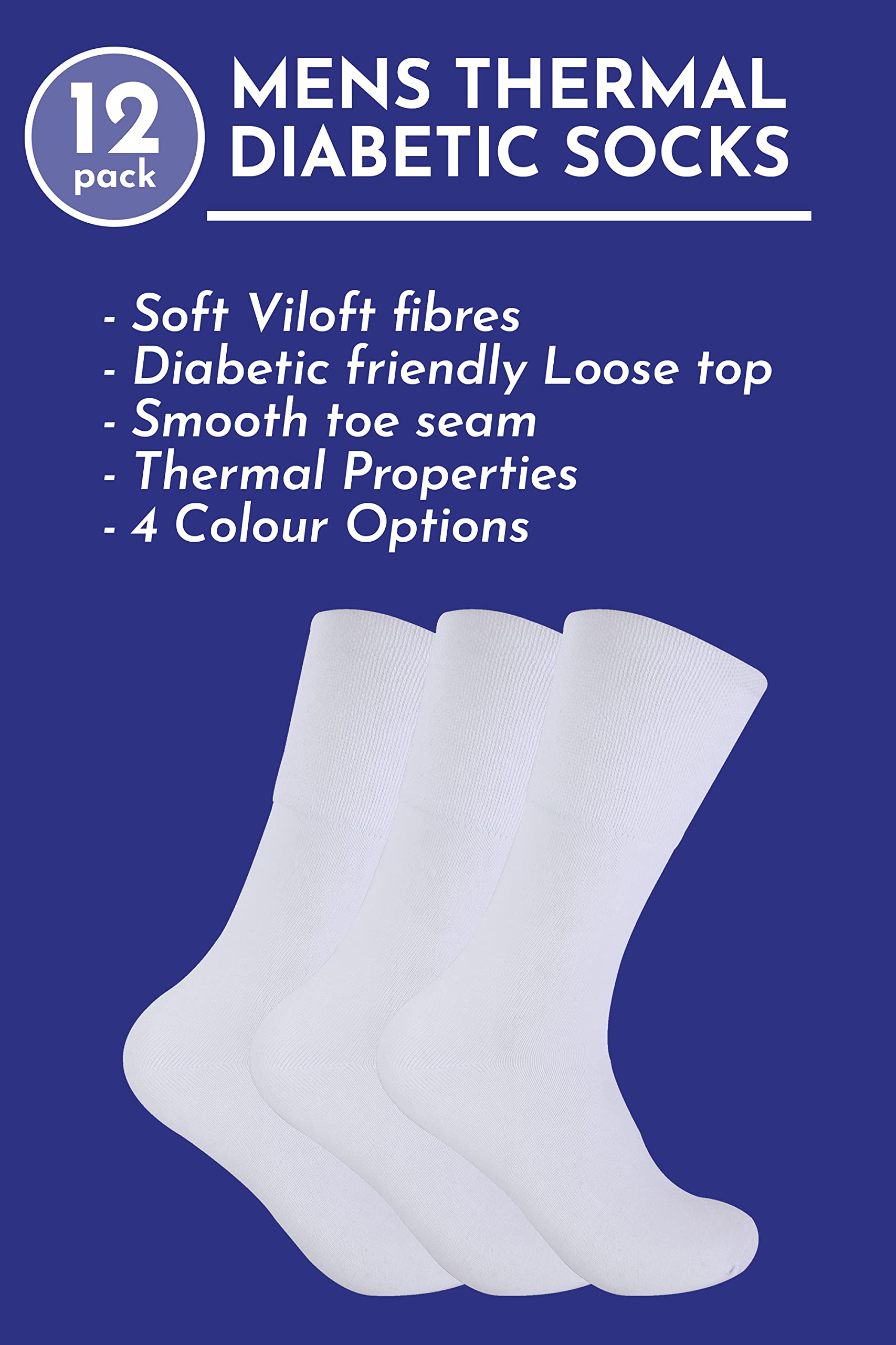 12 Pack Mens Viloft Non Binding Thermal Diabetic Socks | Sock Snob (7-12, Grey)