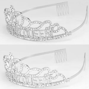 CAVETEE Silver Birthday Crowns for Women Birthday Queen Sash and Tiara for Women Silver Birthday Party Decorations for Women Birthday Sash and Crown for Women