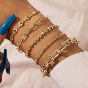 Cocazyw 19pcs Multiple Layered Stackable Open Cuff Wrap Bangle Rose gold Gold Bracelets for Women Jewelry Adjustable Bangles for Girls Set Gifts (Gold-2)