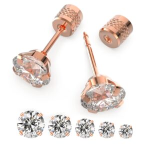 5 pairs push-in flat back stud earrings hypoallergenic surgical stainless steel cubic zirconia earrings studs set multi-pack, cz stud earrings for women men trendy cartilage earrings 4-8mm(rose gold)