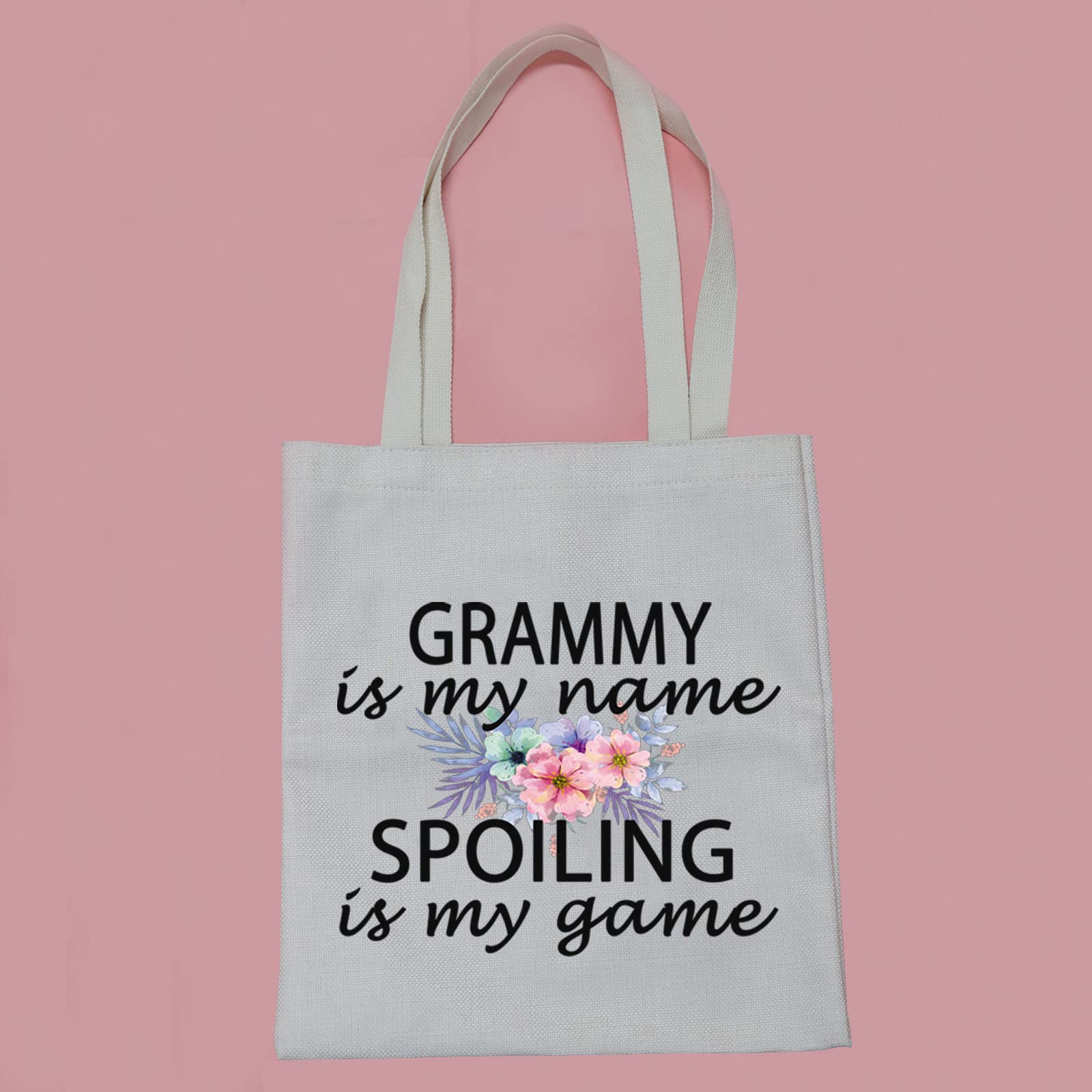 PWHAOO Grandma Gift Grandma Is My Name Spoiling Is My Game Tote Bag Canvas Best Grandma Ever Shopping Bag (spoiling Grandma Tote)