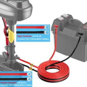 Trolling Motor Battery Cable Extension Kit,10ft Marine Fishing Boat Trolling Motors Battery Cable Extension, 8AWG Cable Wire Extension Kit for Extending Battery Box to Trolling Motor