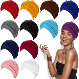 12 pack braid turban cap for women ethnic bohemia twisted hair cover wrap hat african pre tied bonnet cancer braid turban hat beanies headwear multicoloured