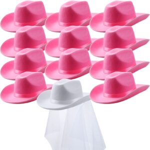 unittype 12pcs cowgirl hats bride cowboy hats bachelorette cowboy hat for party wedding bachelorette bridal shower engagement(pink, white, classic style)