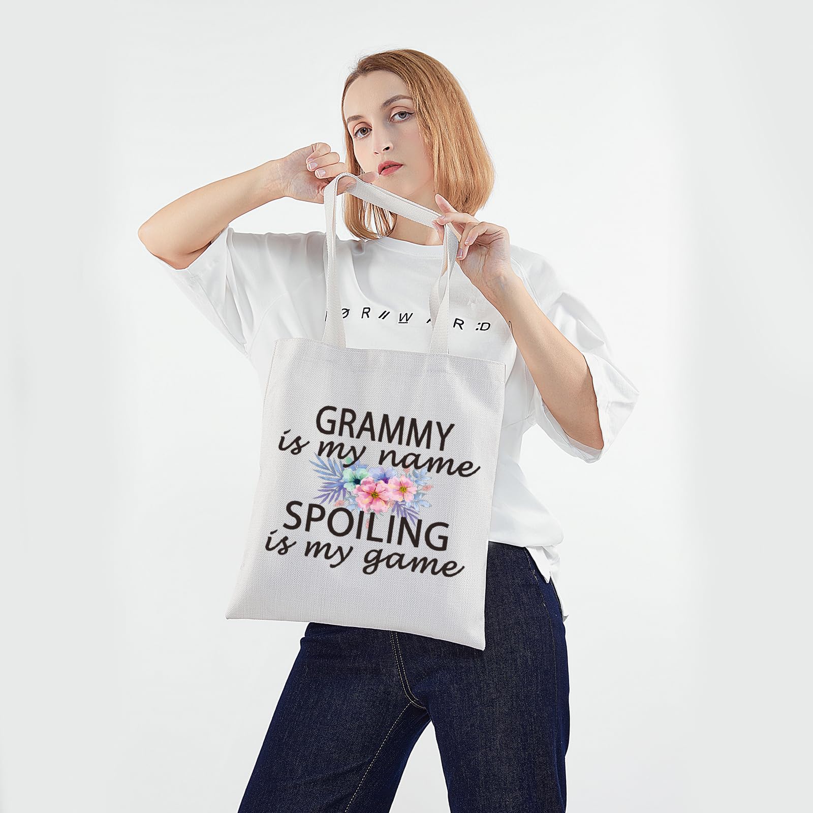 PWHAOO Grandma Gift Grandma Is My Name Spoiling Is My Game Tote Bag Canvas Best Grandma Ever Shopping Bag (spoiling Grandma Tote)