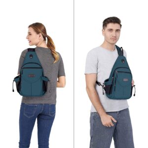 MOSISO Sling Backpack,Canvas Crossbody Hiking Daypack Bag with Anti-theft Pocket, Teal Green