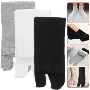 SEWACC 3 Pairs Toe Socks Cotton Socks Elastic Cotton Tabi Socks Tabi Toe Socks Unisex Socks for Men Women (White+ Grey+ Black)